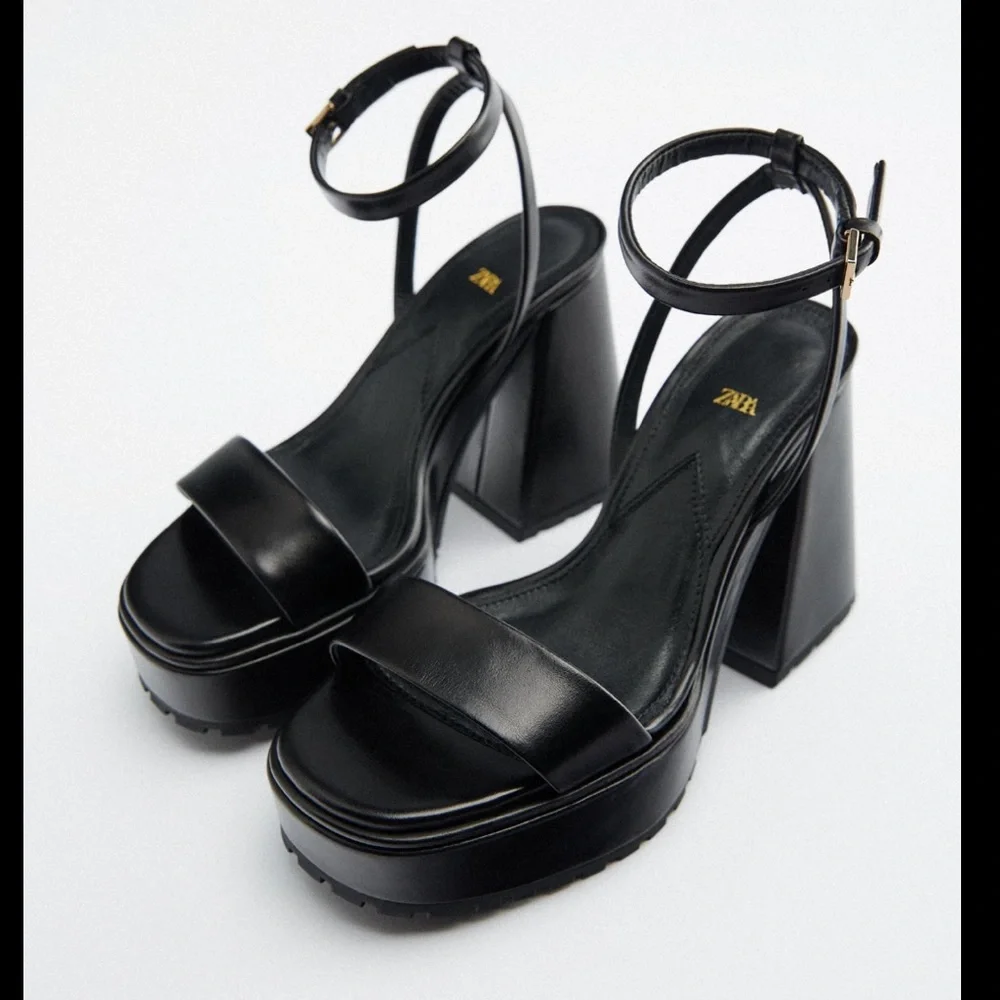Zara leather chunky heel platforms sandals - Picture 1 of 10